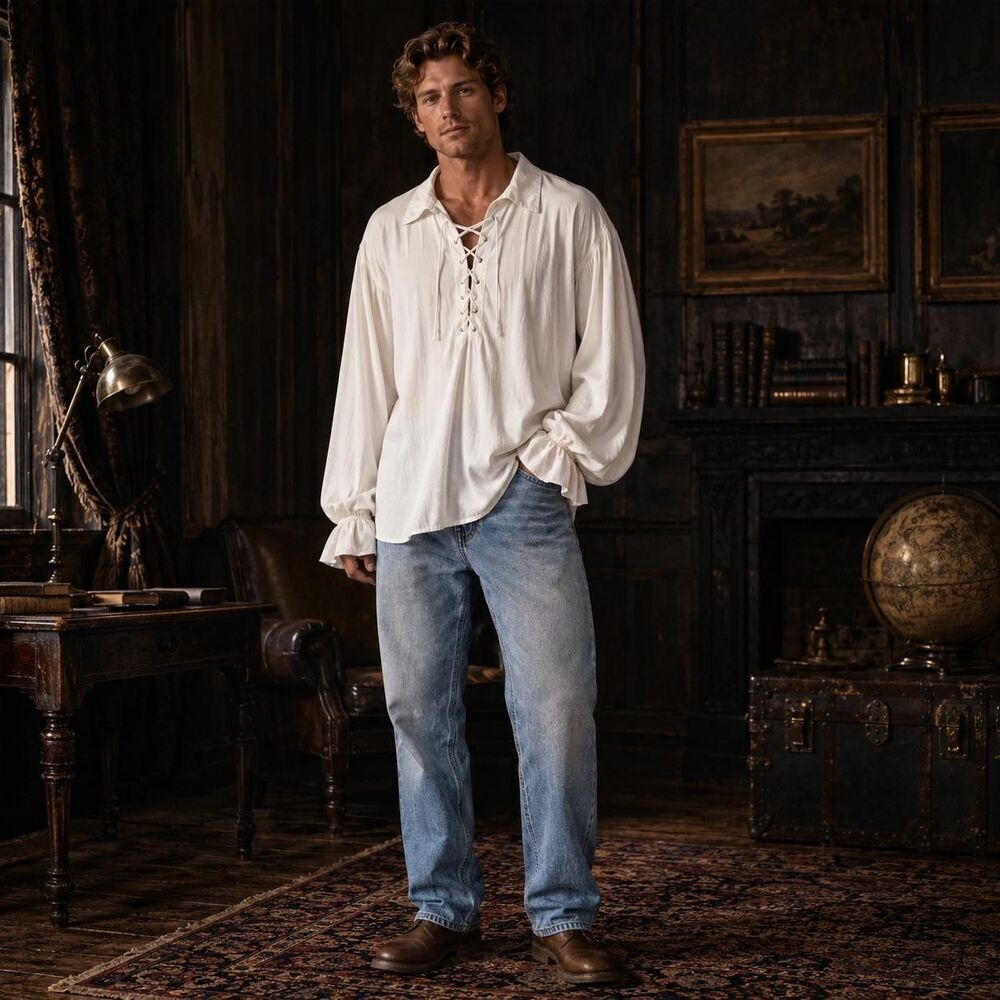 SCARLET DARKNESS Mens New Shirt XL Lace Up Ruffle Medieval Gothic Pirate